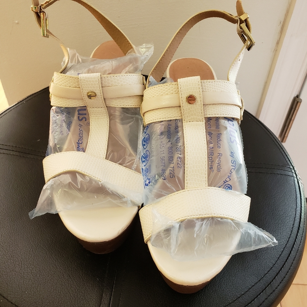 Aldo platform wedge heels off white snakeskin wood - Picture 3 of 7